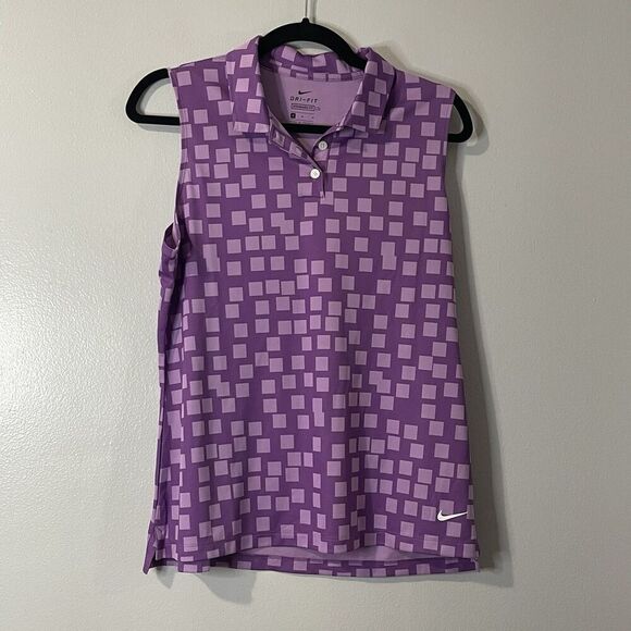 NIKE Women's Dri-FIT Grid Print Sleeveless Golf Shirt Medium Purple NEW Active - Picture 2 of 13